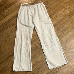 John Galt S White Pin Stripe Pull On Pants Wide Leg Cotton Pockets Coastal